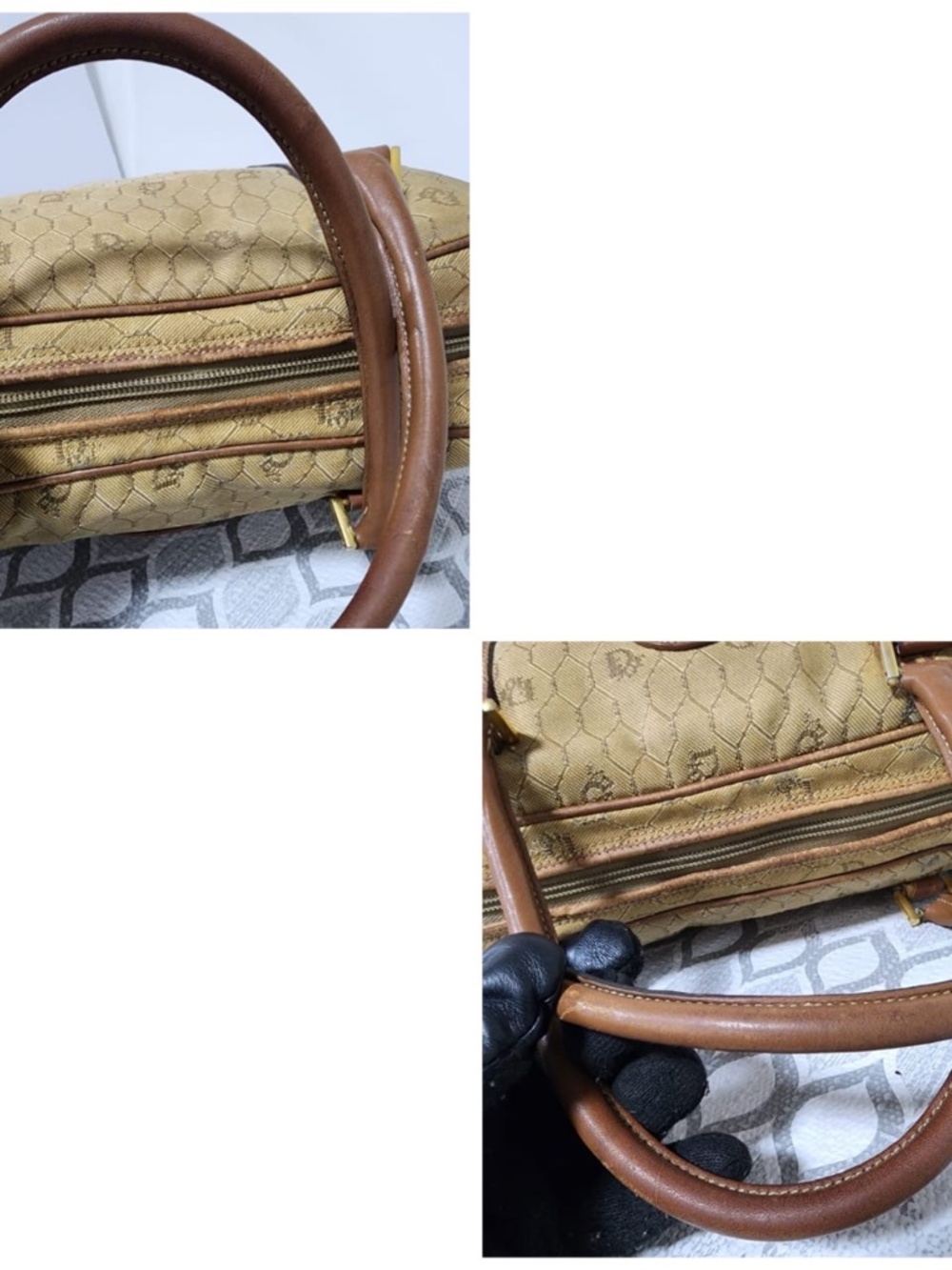 Authentic Christian Dior Vintage Canvas Boston Bag Beige/Brown - Picture 7 of 16